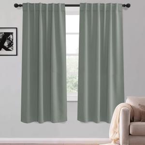 KGORGE Grayish Green Curtains 63 inch Length 2 Panel Set for Living Room, Light Blocking Thermal Insulated Room Darkening Curtains for Bedroom Living Room, Back Tab Rod Pocket, 52 x 63 inch Long