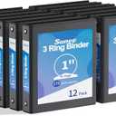 SUNEE 3 Ring Binders 1 Inch 12 Pack, Clear View Three Ring PVC-Free (Fit 8.5x11 Inches) for School or Office Supplies, Black