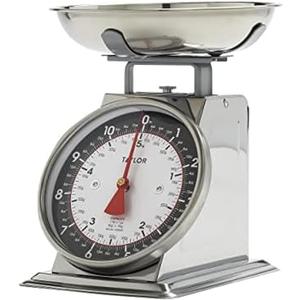 Taylor Mechanical Kitchen Food Scale with Bowl, Weighs Up to 11lbs, Measures in Grams and Ounces, Analog Cooking Scale for Baking, Black and Silver