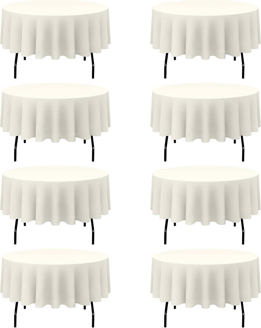 BRILLMAX 8 Pack Ivory Round Tablecloths 90 Inch for 60 Tables - 150 GSM Polyester Fabric, 15" Standard Drop, Water, Stain & Wrinkle Resistant Cloth Cover for Wedding Reception Banquet Dining