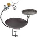 Deck Mounted Bird Bath, 2 in 1 Bird Feeder for Balcony with Fruit Spear, Railing Bird Feeder for Porch Patio Garden