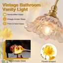 Vintage Bathroom Vanity Light Fixture, 3-Light Antique Matte Brass Finish with Amber Flower-Shaped Glass Shades, E26 Base, 25.2 Inch Over Mirror
