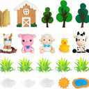 DRWATE Farm Animal Cake Topper Cow Cake Decorations with Cow Pig Horse Sheep Chicken for Baby Shower Farm Birthday Party Supplies (Clay)