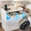 Vlsrka LED Nightstand with Charging Station, Card Lock Hidden Drawer, White, 20" W x 15.7" D x 23.6" H