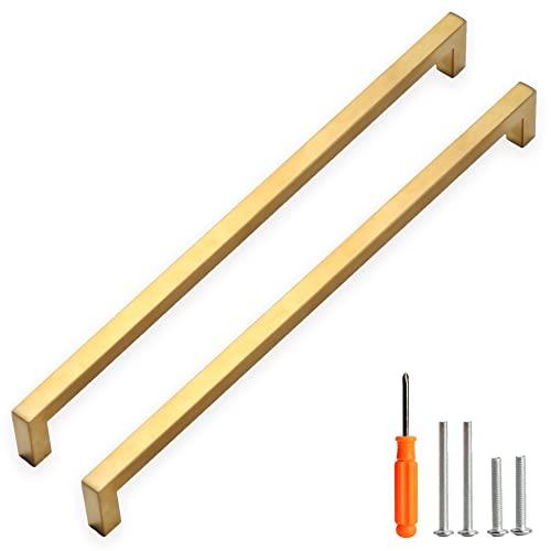 Redunest Cabinet Pulls Gold Cabinet Handles Square Drawer Pulls, 5 Pack 15 Inch Stainless Steel Kitchen Door Cupboard Cabinet Handles, Drawer Cabinet Hardware Handles, 384mm Hole Centers