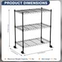 3-Tier Wire Shelf Rack,24" Dx14 Wx 30" H,Wire Metal Shelving with Lockable Wheels,Height Adjustable Storage Standing Shelves for Kitchen,Living Room,Laundry,Office,Pantry,Studio,Black