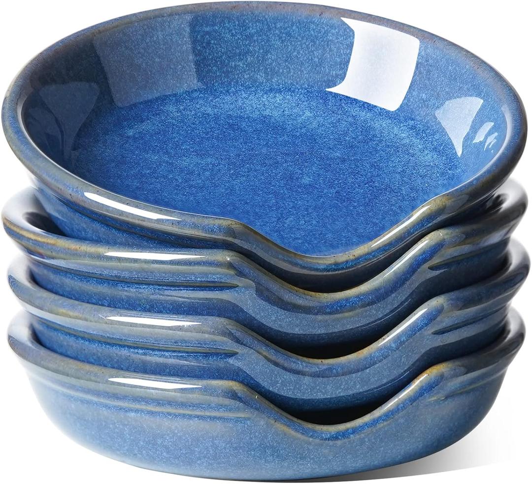 LE TAUCI Ceramic Spoon Rest for kitchen, 4.8 Inches Spoon Holder for Stove Top, Coffee Spoon Rest, Spoon Cradle, Kitchen Basics, Kitchen Accessories For Utensils, Set of 4, Ceylon blue