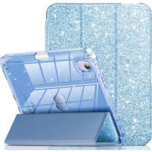 INFILAND for iPad Mini 7 Case (A17 Pro), iPad Mini 7th / 6th Generation Case 2024/ 2021 8.3 Inch, Glitter Cute Protective Cover with Clear Sparkle Back, Pencil Holder for Kids Girls, Blue