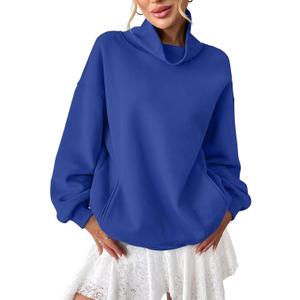 EasyGala Womens Fleece Sweatshirts with Pockets Oversized Turtleneck Pullover Trendy Long Sleeve Tops Fall Fashion Shirts (Blue, L)