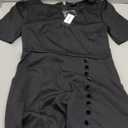 VFSHOW Women Pleated Notch V Neck Pockets Buttons Work Office Business A-Line Midi Dress XS