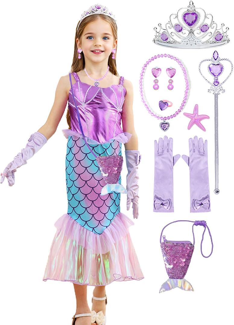 iTVTi Girls Mermaid Costume Princess Ariel Dress Up Halloween Fancy Purple Outfits