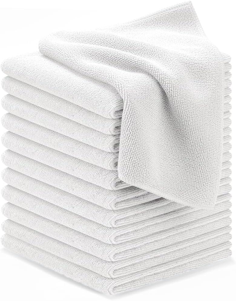Avalon Towels Microfiber Cleaning Cloths (Value Pack of 12) - Size 12 x 12 Inches, Highly Absorbent Cleaning Rags, Lint Free, Reusable and Washable, Microfiber Towels for Cars (White)