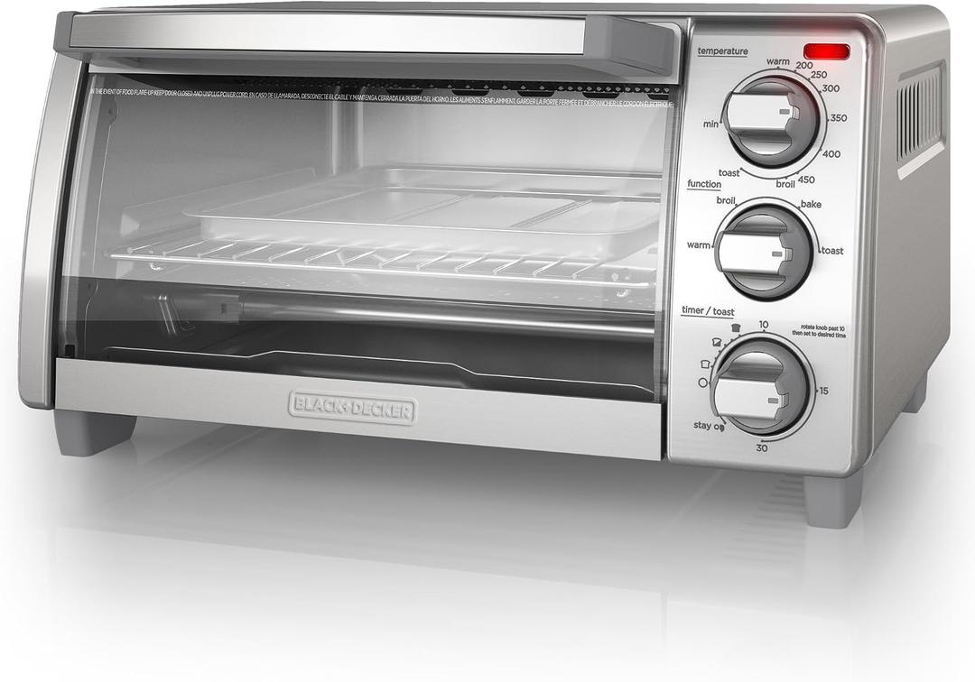 BLACK+DECKER 4-Slice Toaster Oven with Natural Convection, Stainless Steel, TO1760SS (TO1760SST-1), Large