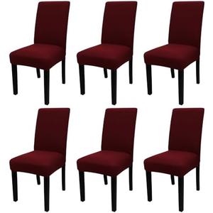 JQinHome 6 Pcs Dining Chair Slipcover, High Stretch Removable Washable Chair Seat Protector Cover for Home Party Hotel Wedding Ceremony (Burgundy)