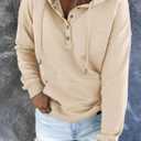 SHEWIN Women's Casual Hoodies Long Sleeve Solid Lightweight Pullover Tops Loose Sweatshirt with Pocket (Beige, XL)