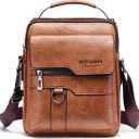 Zipper Buckle Leather Messenger Bag Crossbody Shoulder Bag Vintage Handle Bags (Red-brown)