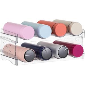 Clear Water Bottle Organizer, Stackable Bottle Storage Rack,2 Pack Champagne and Tumbler Water Bottle Holder for Cabinet Organization and Storage, Plastic Champagne Display/Drink Bottle Holder for Refrigerator
