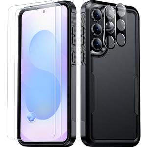 SPIDERCASE Designed for Samsung Galaxy S25 FE Case,[10 FT Military Grade Drop Protection],2 Pack [Tempered Glass Screen Protector+Camera Lens Protector] Heavy Duty Shockproof Case,Black