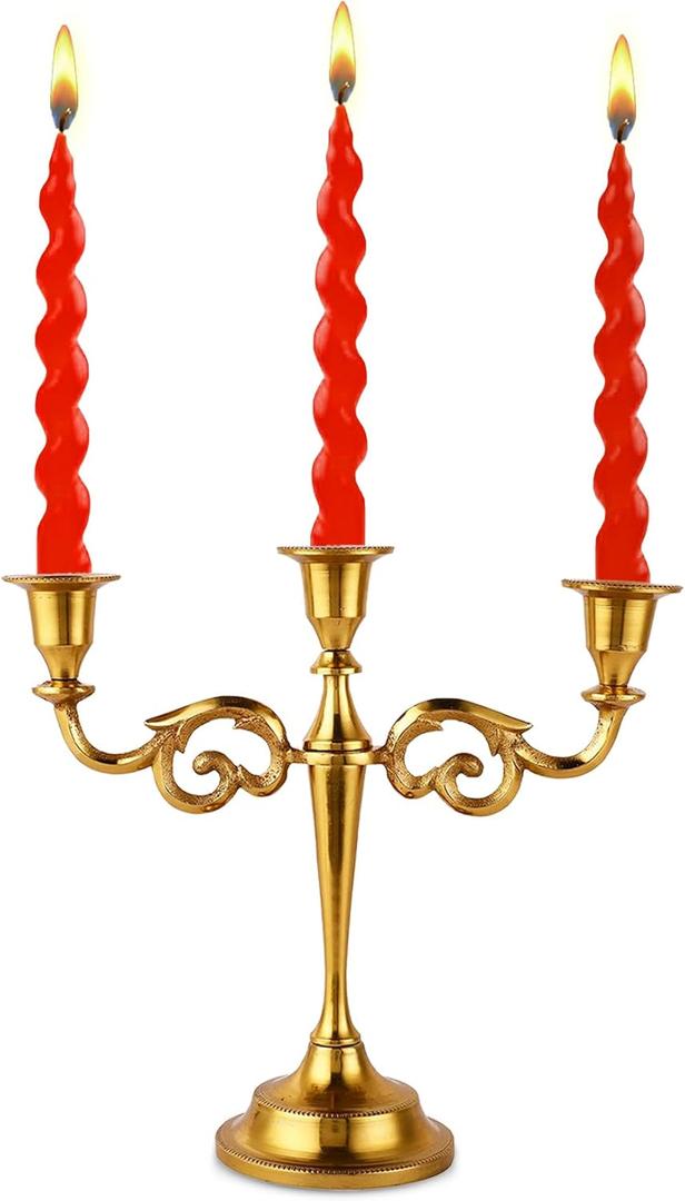 Rely+ 3 Arm Candelabra Taper Candle Holders Decorations Indoor Kitchen Dcor Table Candles Candlestick Candelabra Centerpiece (Gold)