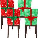 Kingdder 4 Pack Christmas Chair Covers Chair Back Covers for Dining Chairs Removable Washable Stretch Christmas Chair Covers with Bowknot for Christmas Home, Kitchen, Dining Room Chair Decoration
