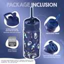 FAHRMOSIS 14 OZ Kids Water Bottle with Straw & 2 Lids (Flip & Spout) Leak Proof Metal Insulated Stainless Steel Reusable Tumbler for School & Sports Water Bottle - Black (Space)