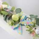 Easter Garland,6 FT Artificial Green Leaf Vine with Bows,Eggs,for Spring Holiday Party Home Decoration, Farmhouse Hanging Rustic Easter Garlands Decor
