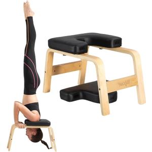 Yes4All Yoga Headstand Bench with PU Pads Thickness Foam, Wooden Yoga Inversion Chair for Balance Training,Core Strengthening - P.A.
