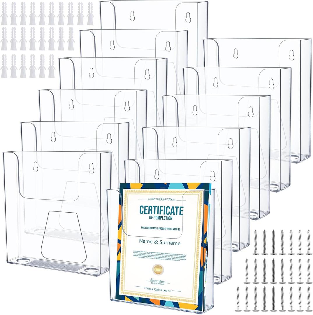 Wonderjune 12 Pack Brochure Holder Wall Mount 6 x 9 Inches Acrylic Literature Brochure Holder Clear Flyer Wall Display Stand for Pamphlet Magazine Booklets Mail Paper Document Post