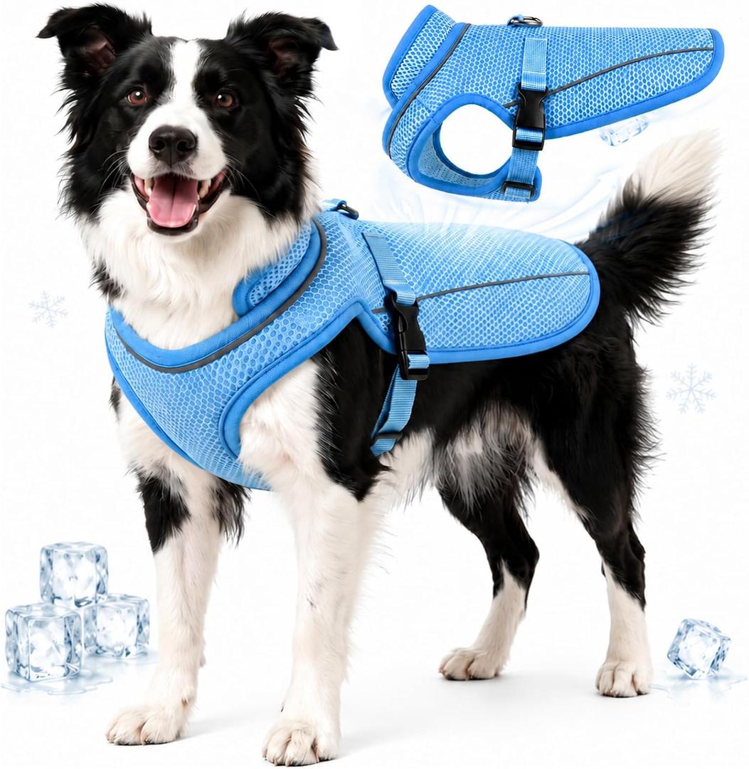Dog Cooling Vest, Evaporative Cooling Dog Jacket with UV Protection, Lightweight Breathable Mesh Dog Cooling Shirt, Summer Heat Relief Gear with Adjustable Buckles for Hot Weather Walking & Hiking