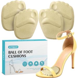 KTSAY Metatarsal Pads Women, Gel Ball of Foot Cushions for Pain Relief in Shoes, Non-Slip Heel Inserts, One Size Fits All (2 Pair, Beige)