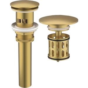 Bathroom Pop up Drain with Overflow, Anti-Clogging Vessel Sink Drain Strainer, Pop Up Drain with Detachable Basket, Hair Catcher Bathroom Sink Drain Stopper (Brushed Gold, with Overflow)
