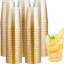 I00000 100 Pack 10oz Gold Plastic Cups, Premium Disposable Gold Glitter Plastic Cups for Martini and Cocktail,Hard Clear Cup with Gold Glitter Perfect for Fancy Wedding and Elegant Party