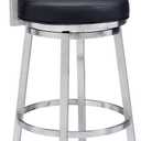 Armen Living Madrid 30" Seat Height Swivel Modern Black Faux Leather and Brushed Stainless Steel Bar Stool for Kitchen Island Counter
