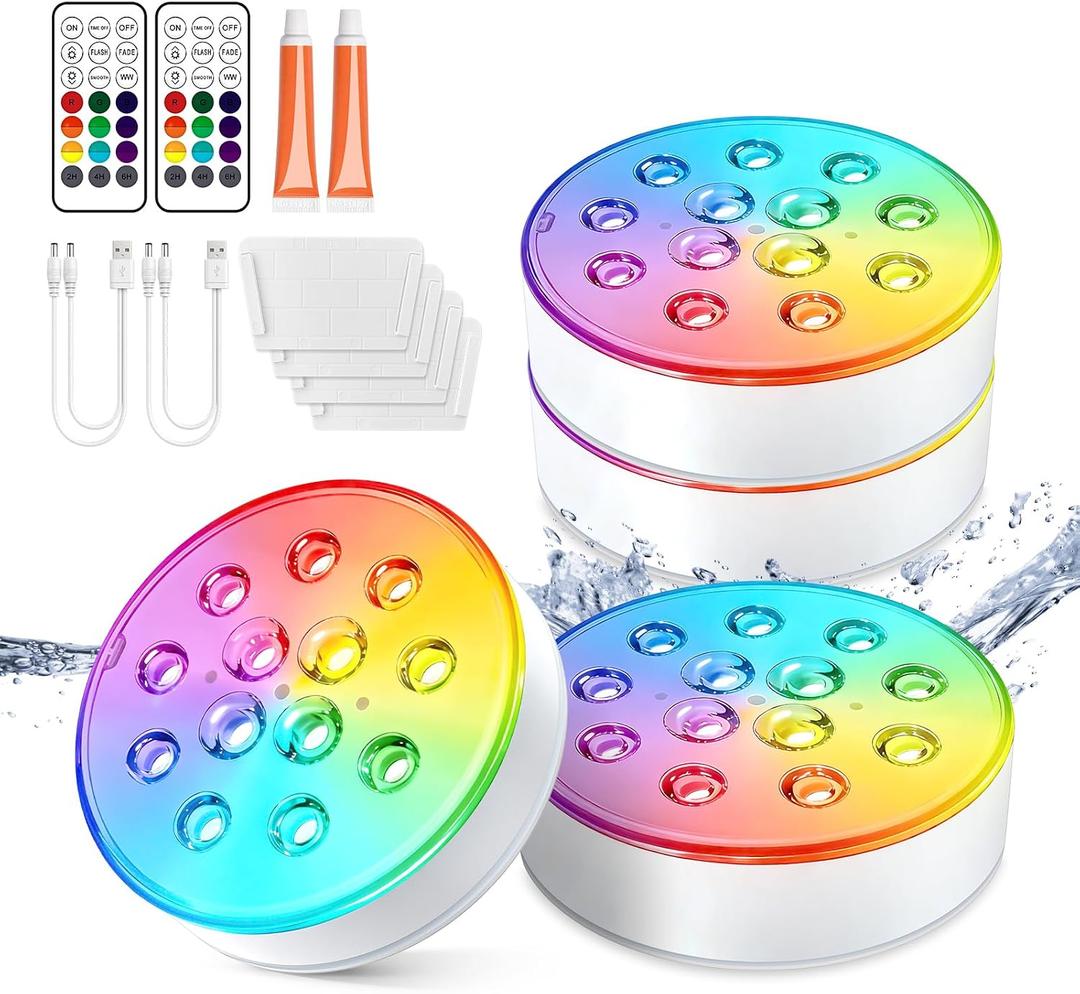 LOFTEK Pool Lights, Rechargeable Submersible LED Lights with Remote, IP68 Waterproof, 16 Colors Underwater Pool Light for Above Ground Inground Pool, Hot Tub, Shower, Bathub, Party, Vase, 4 Packs