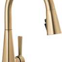 Delta Lenta Brushed Gold Kitchen Faucet with Pull Down Sprayer, Modern Brushed Gold Single Hole Kitchen Sink Faucet, Single Handle, Champagne Bronze 19802Z-CZ-DST