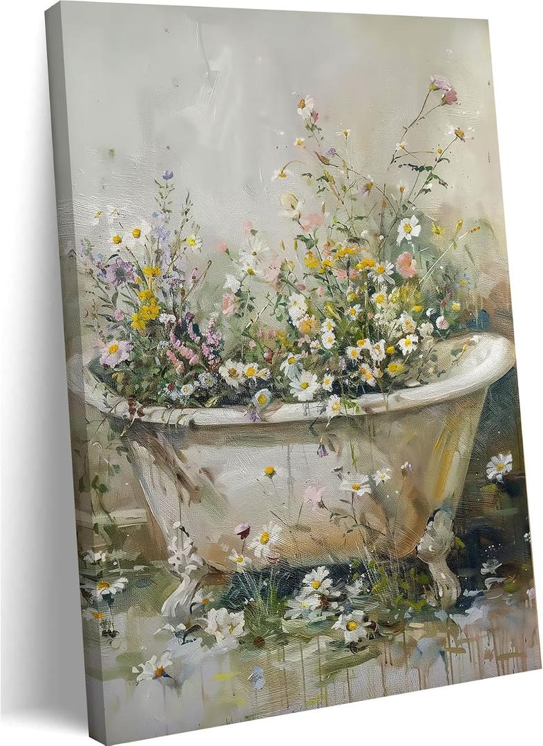 Floral Bathroom Canvas Wall Art bathroom pictures Wall Decor 16x24 Framed