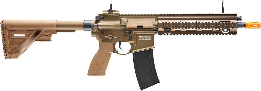 HK Heckler & Koch 416 A5 AEG Automatic 6mm BB Rifle Airsoft Gun, Tan. Feeding Mechanism is Damaged. Battery is Missing
