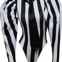 VEECOOCOS Women's Sexy Black White Striped Bodysuit S