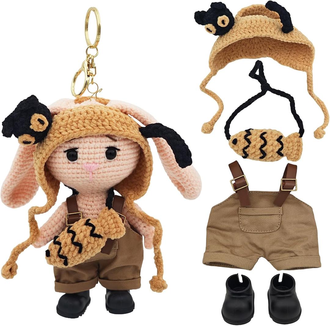 Handmade Crochet 15cm-17cm Doll Clothes Accessories with Shoes Set Outfits Compatible Cute Dress up 5.91-6.7inch Dolls for Women Kid Boys Girls (No Doll)(Crochet Cat Set)