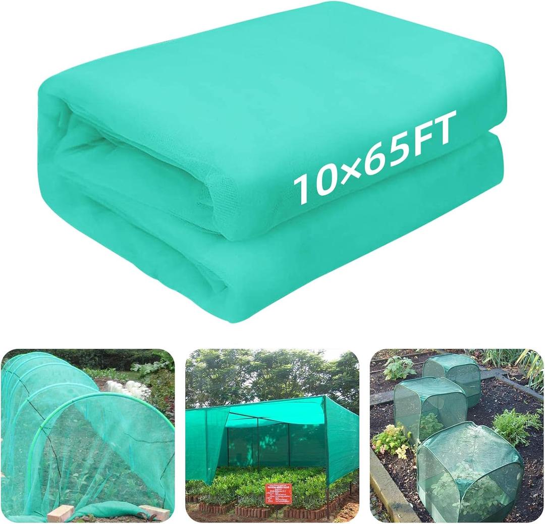 10 x 65FT Garden Mesh Netting, Ultra Fine Mesh Protection Netting Plant Covers Greenhouse Row Cover Raised Bed Screen Barrier Net for Vegetable Fruits Flowers Trees Crops, Green