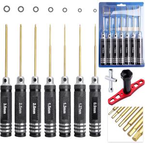 HobbyPark Hex Driver Set Allen Screwdriver Kit Titanium 0.9mm/1.27mm/1.3mm/1.5mm/2.0mm/2.5mm/3.0mm Small and 17mm Hex Wrench Set RC Car Tools Kit