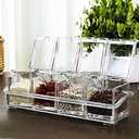 CLUQMEIK Clear Seasoning Box,3 Spice Jars Condiment Containers with Lids and 3Pcs Spoons 1Pcs Tray Seasoning Organizer for Salt, Sugar,Cardamon, Cinnamon,Cloves,Mustard,Nutmeg,Pepper and Tumeric