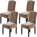 H.VERSAILTEX Dining Chair Covers Stretch for Dining Room Set of 4 Parson Chair Slipcovers Protectors, Soft Thick Solid Velvet Fabric Washable, Taupe
