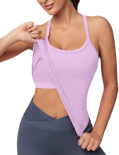 MathCat Workout Tank Tops for Women with Built in Bra, Sleeveless Gym Tops Seamless Racerback Athletic Yoga Shirts L