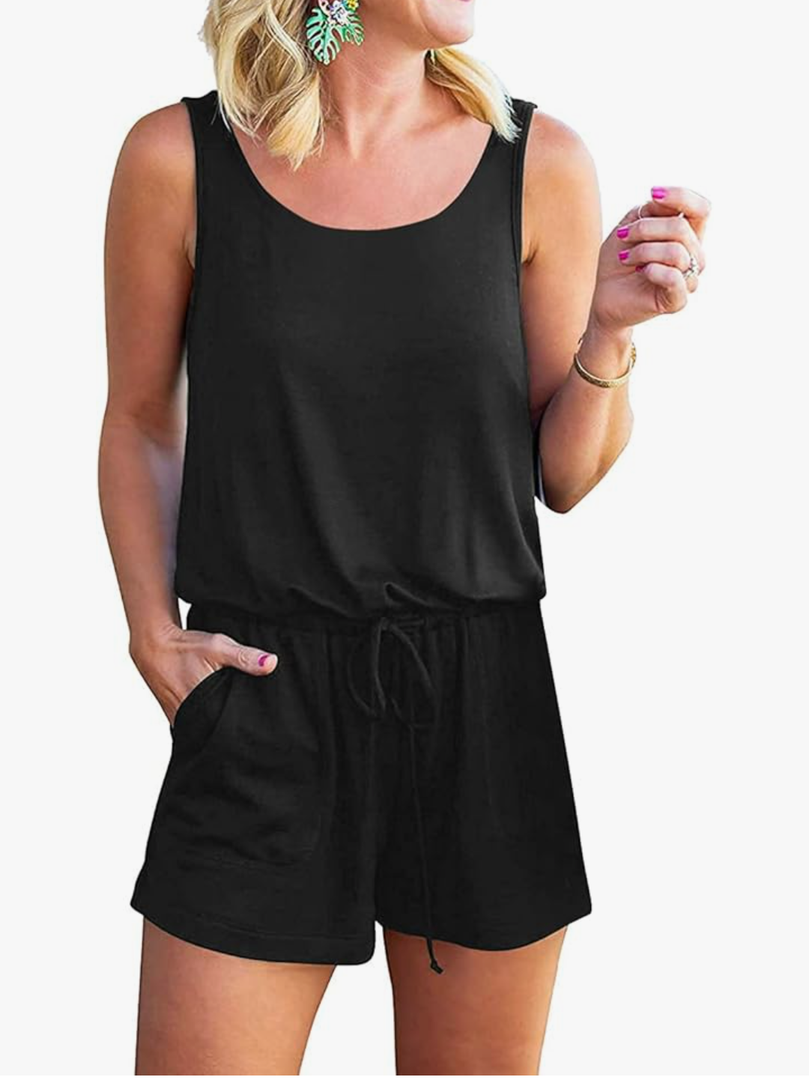Womens Rompers Summer Short Jumpsuits Casual Scoop Neck Sleeveless Romper with Pockets, Small