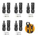 Solar Panel Cable Connector, IP68 Waterproof, 1500V 70A Tinned Copper Pins, 5 Pairs with 2 Spanners (for 8awg)