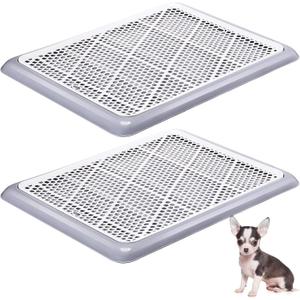 Mifoci 2 Pcs Dog Potty Tray Mesh Puppy Training Pad Holder Floor Protection Portable Pee Pad Pet Toilet Training Tray Litter Box Corner for Medium and Large Dogs (19.7 x 14.2 Inch,Gray)
