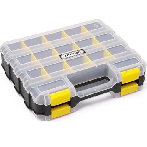 Anyyion Small Parts Organizer, 34-Compartments Double Side parts organizer with Removable Dividers for Hardware, Screws, Bolts, Nails, Beads, Jewelry. (1 PCS, Yellow)