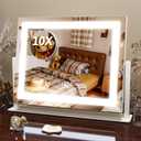 FENNIO Vanity Mirror with Lights, 12" x 16" Lighted Makeup Mirror with Smart Touch Control, 3 Color Modes & Brightness Adjustable, LED Makeup Mirror with 10X Magnification, 360 Rotation for Bedroom (White)