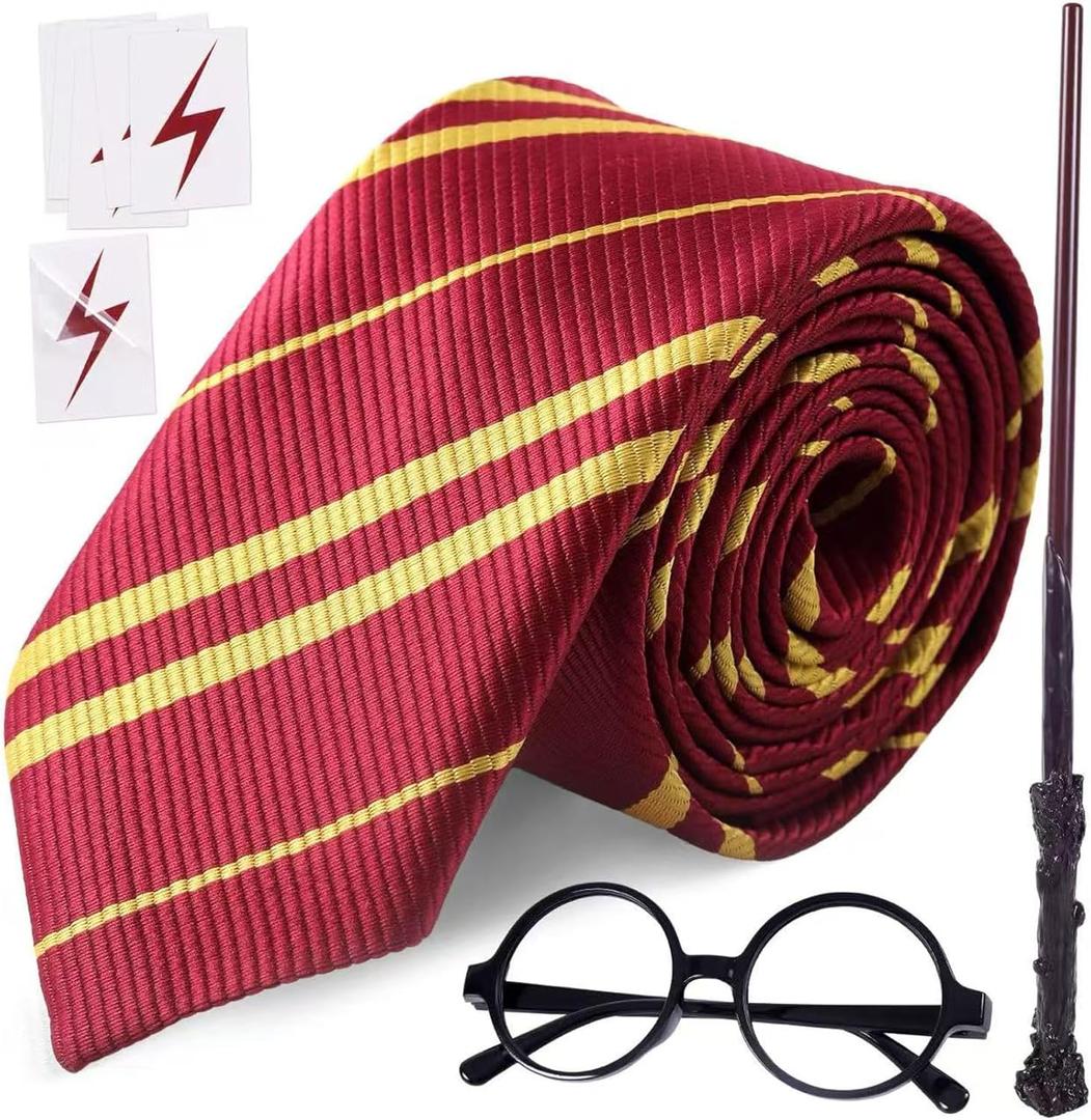 Halloween Wizard Costume Accessories Set, Wizard Wand and Tie and Glasses Magic Novelty
